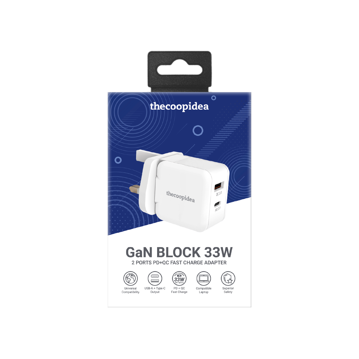 GaN BLOCK 33W - 2 Ports PD+QC Fast Charge Adapter