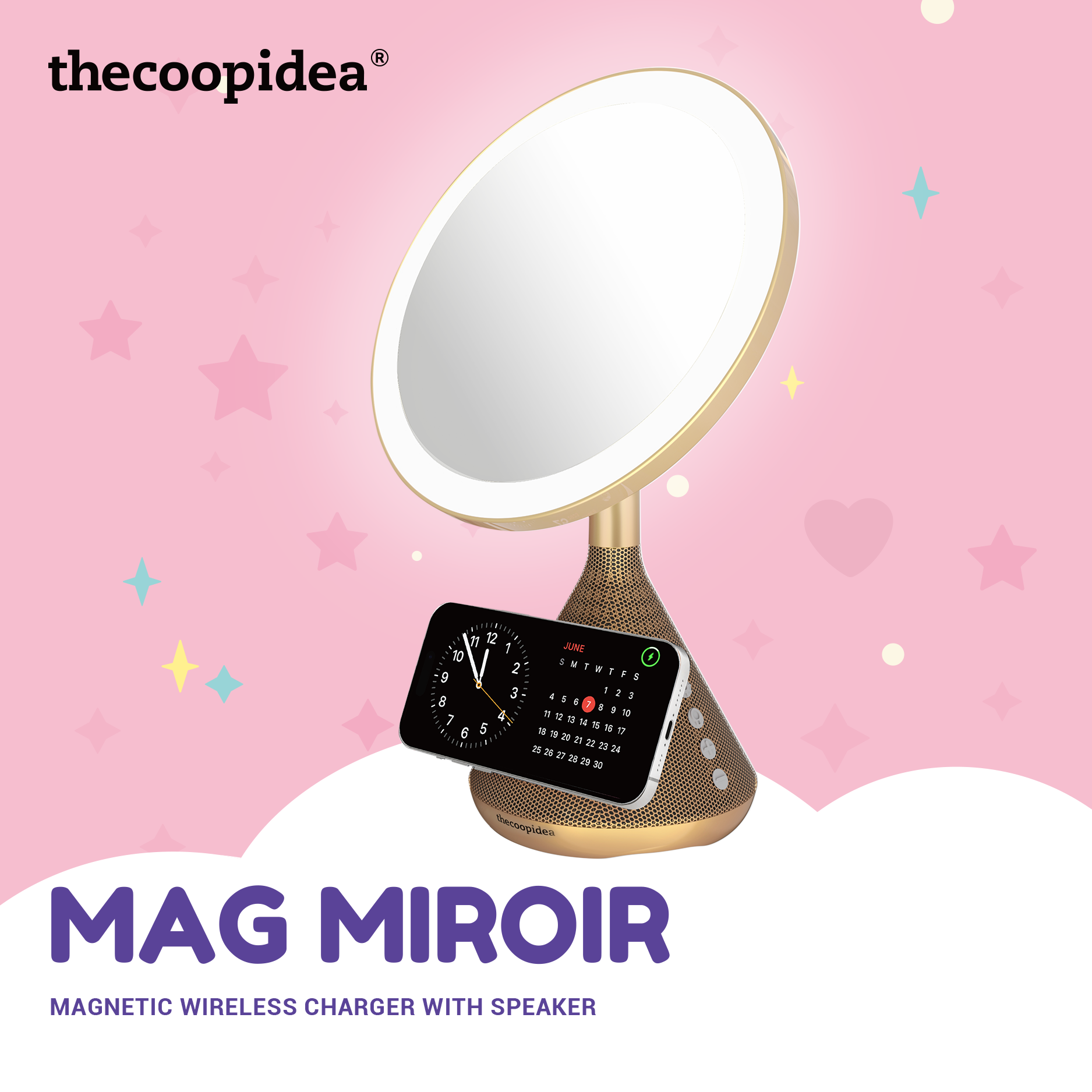 Mag Miroir Magnetic Wireless Charger with Speaker