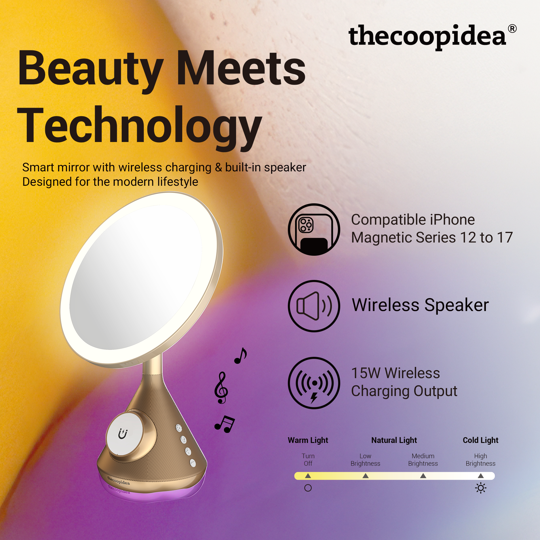 Mag Miroir Magnetic Wireless Charger with Speaker