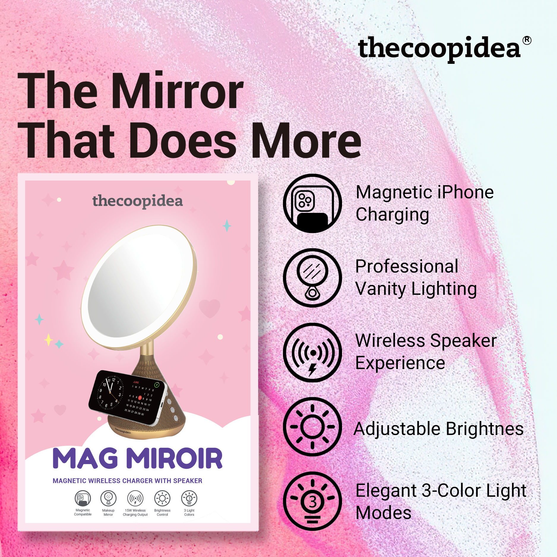 Mag Miroir Magnetic Wireless Charger with Speaker